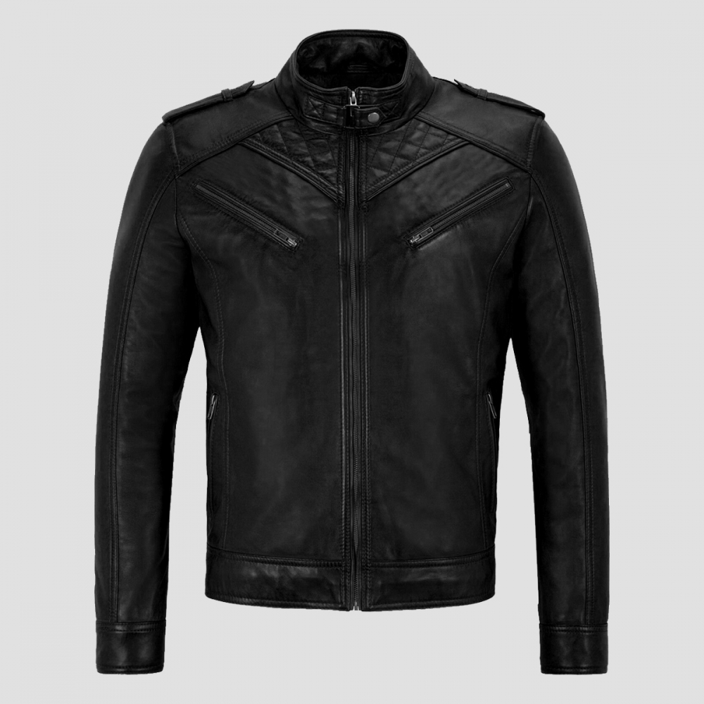 Retro Black Quilted Motorcycle Leather Jacket